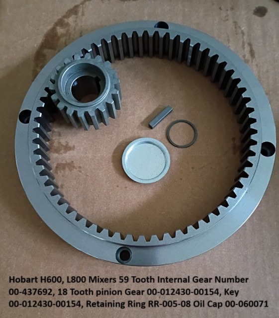 Hobart H600-L800 59 Tooth Internal Gear Number 00-437692, 18 Tooth pinion Gear 00-012430-00154, Key 